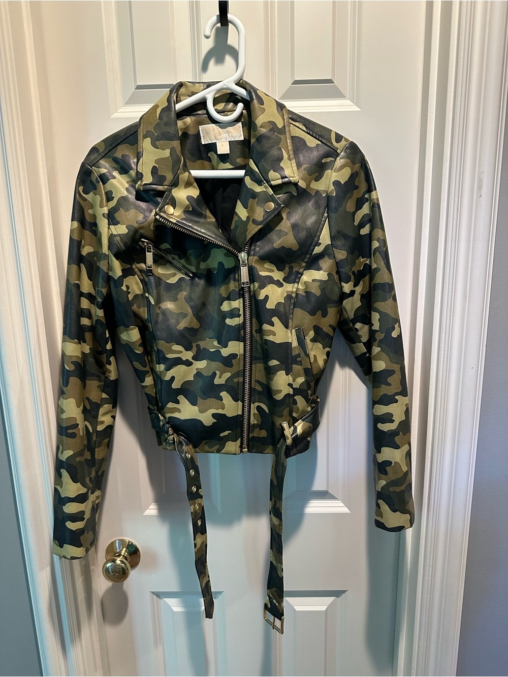 MICHAEL Michael Kors Camo Faux Leather Moto Jacket - Green Camo